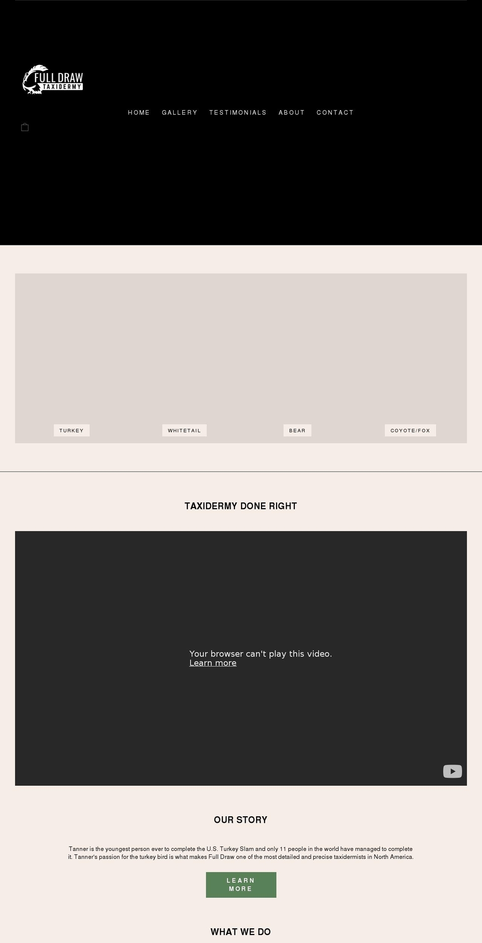 fulldrawtaxidermy.com shopify website screenshot