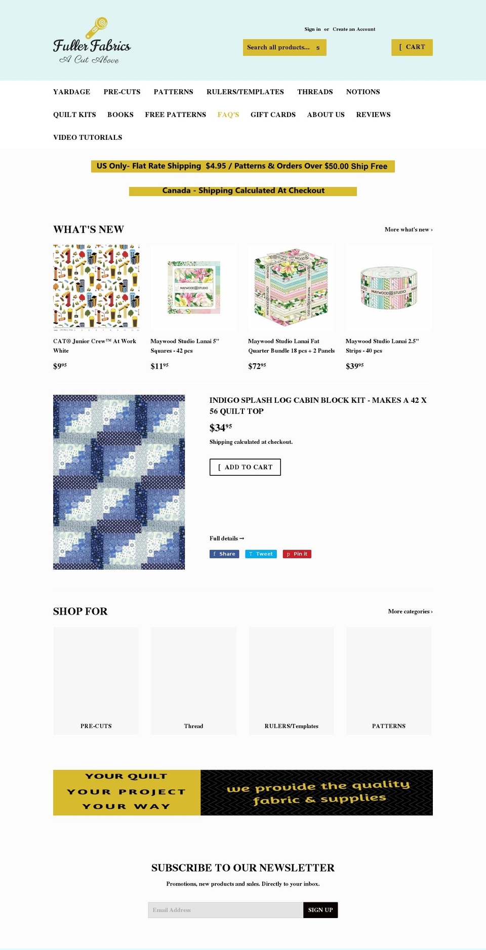 fullerfabrics.com shopify website screenshot