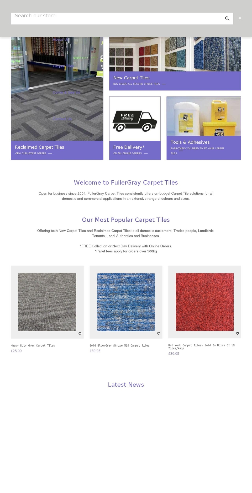 fullergraycarpettiles.com — Shopify storefront screenshot