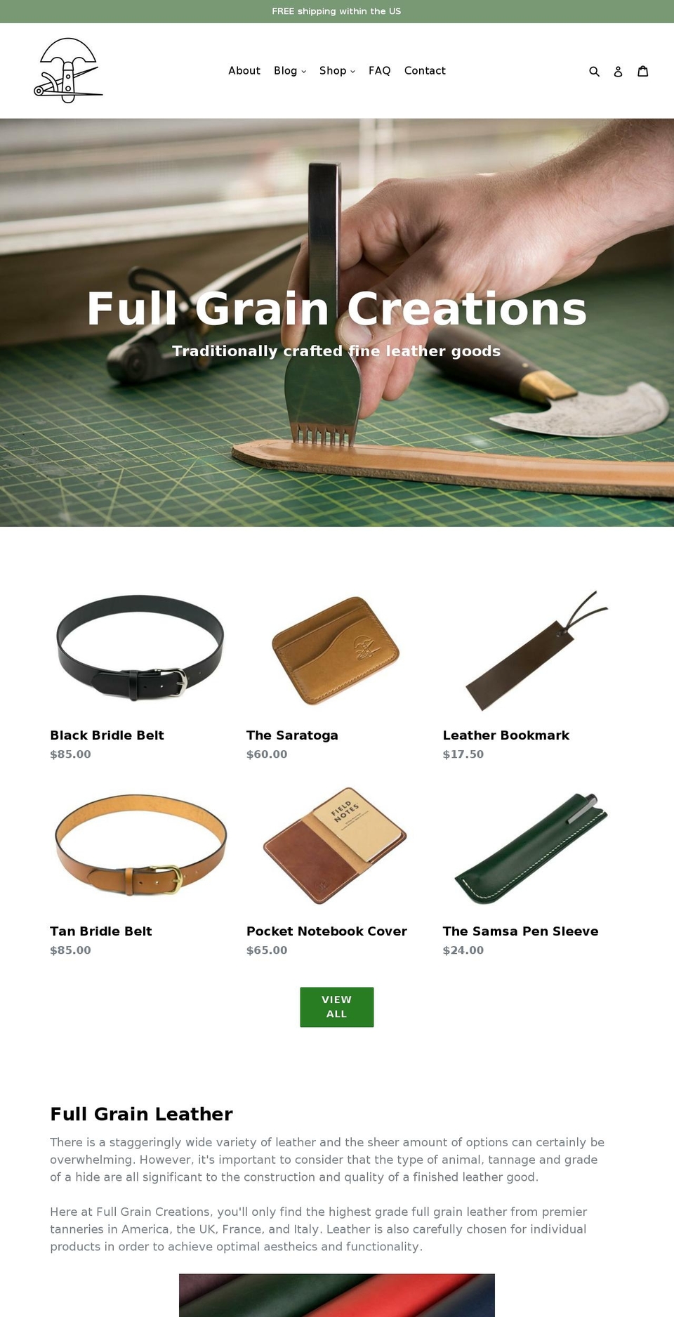 fullgraincreations.com — Shopify storefront screenshot