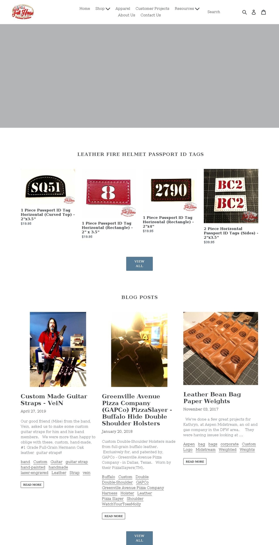 fullhousecustomleather.com shopify website screenshot