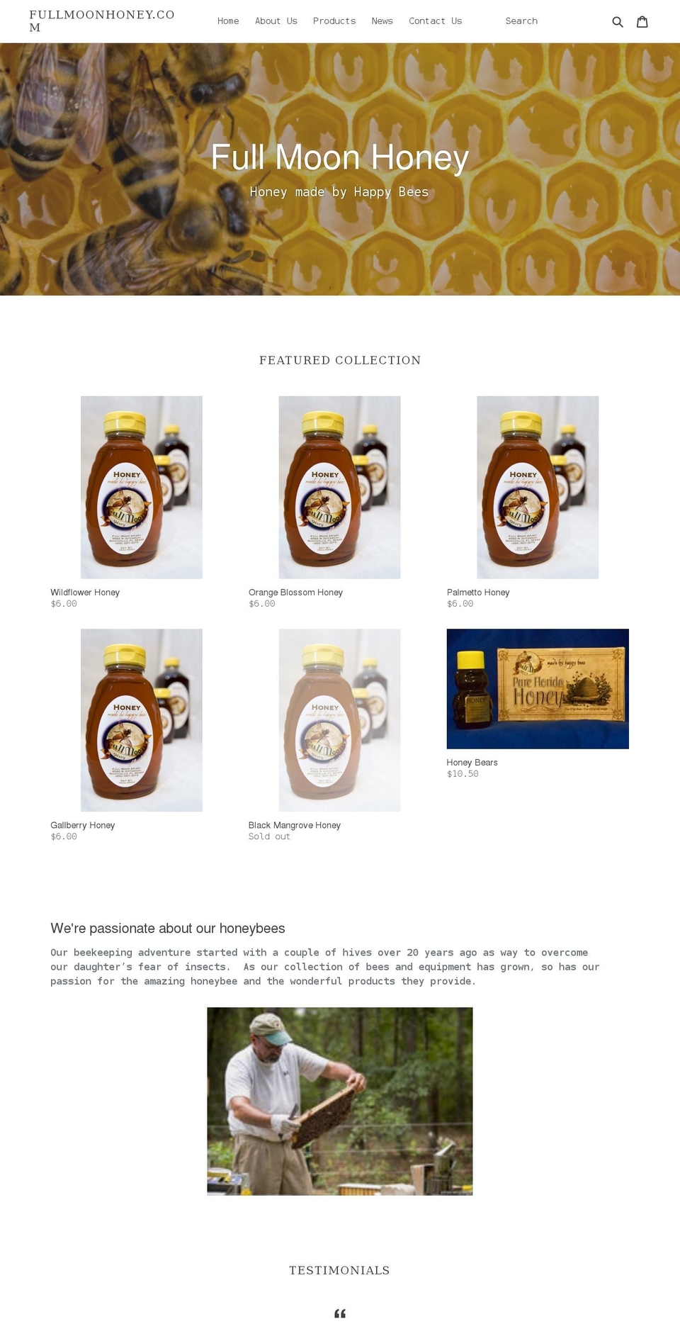 fullmoonhoney.com shopify website screenshot