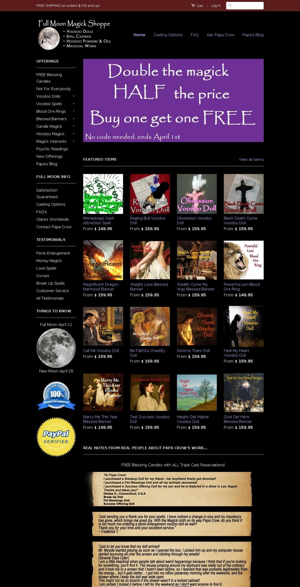 fullmoonmagickshoppe.com shopify website screenshot