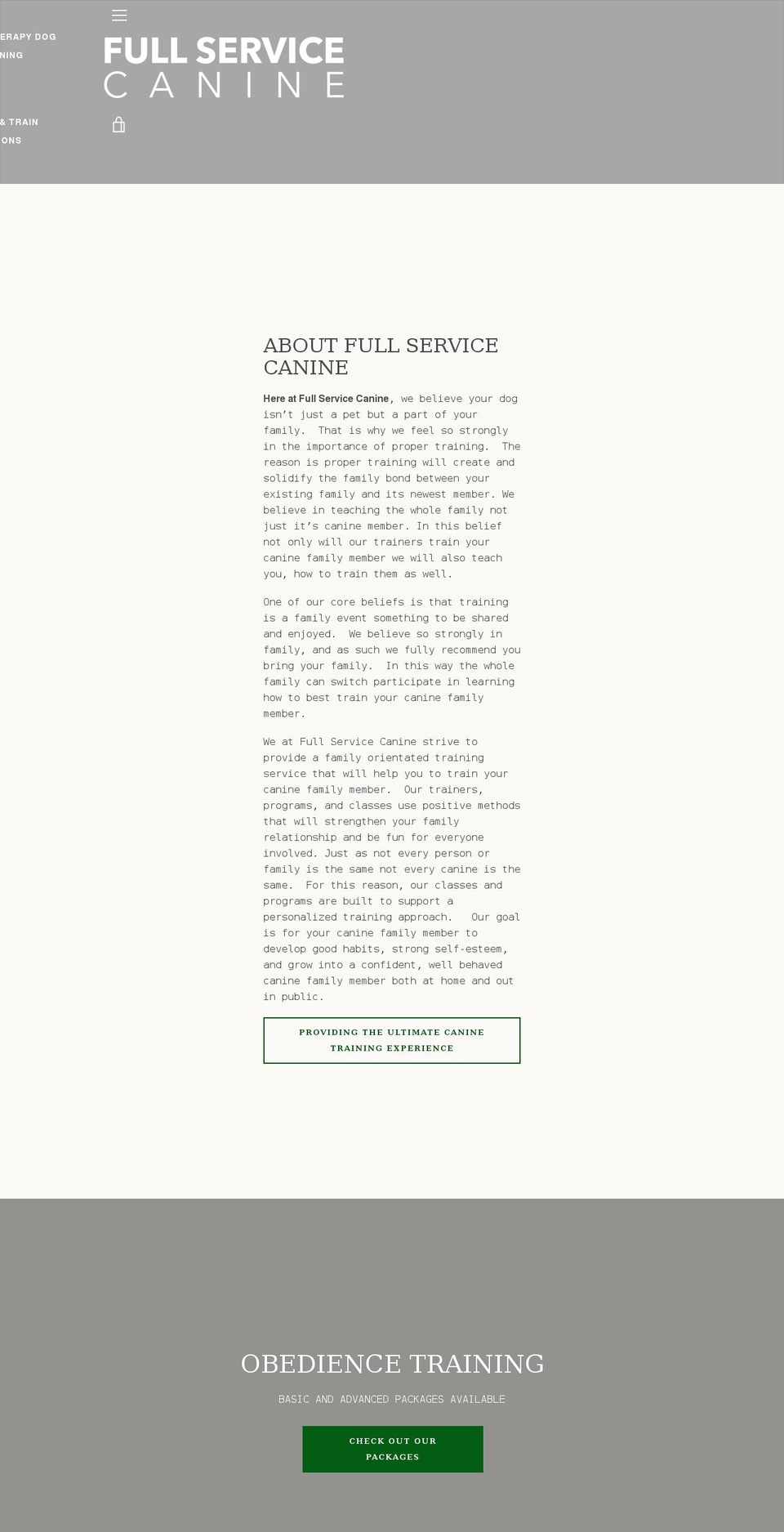 fullservicecanine.com shopify website screenshot