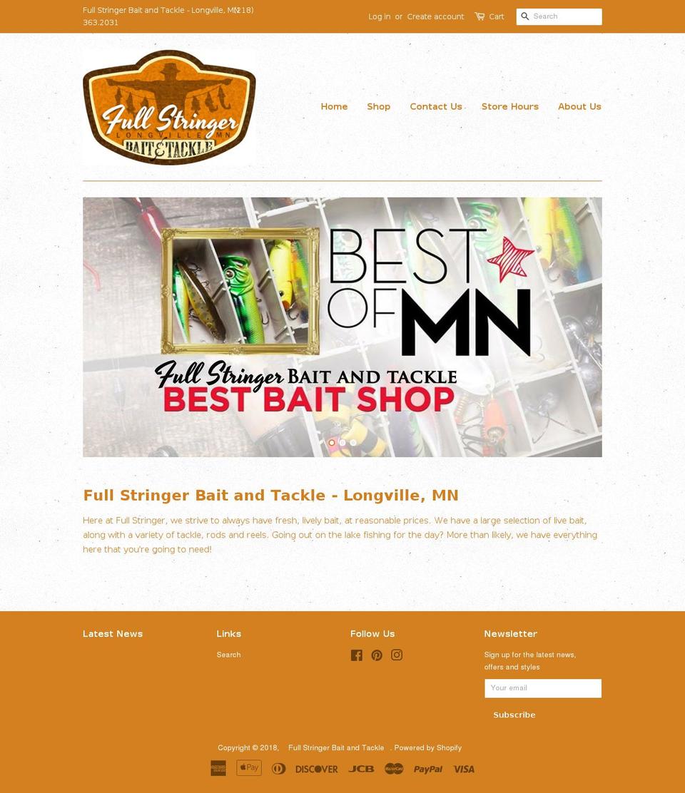 fullstringerbaitandtackle.com shopify website screenshot