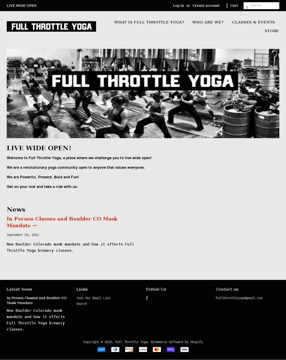 fullthrottleyoga.com shopify website screenshot