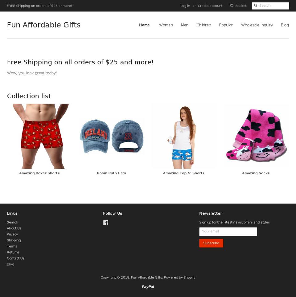 funaffordablegifts.com shopify website screenshot