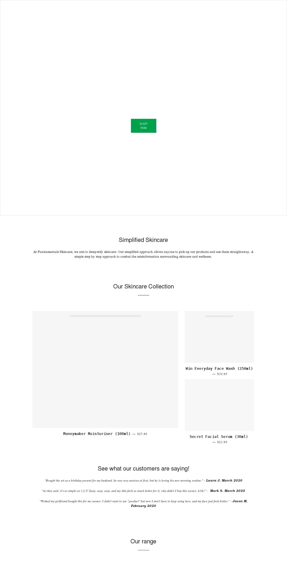 fundamentalsskincare.com shopify website screenshot