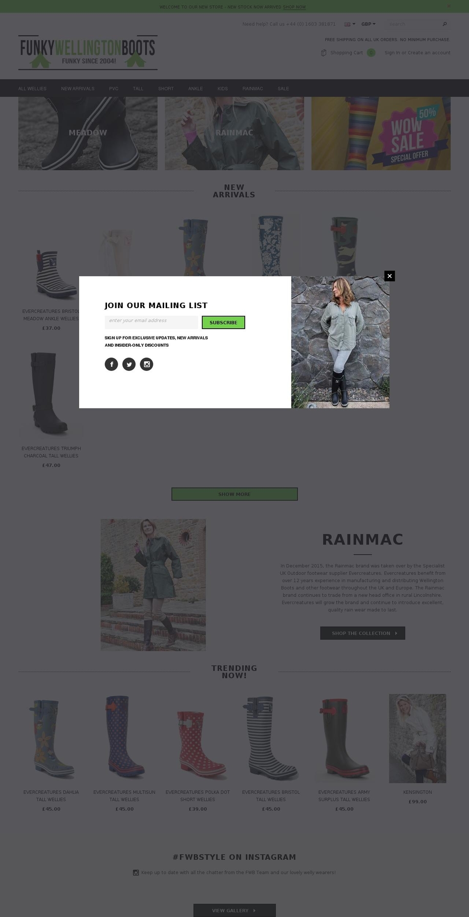 funky-wellington-boots.co.uk shopify website screenshot