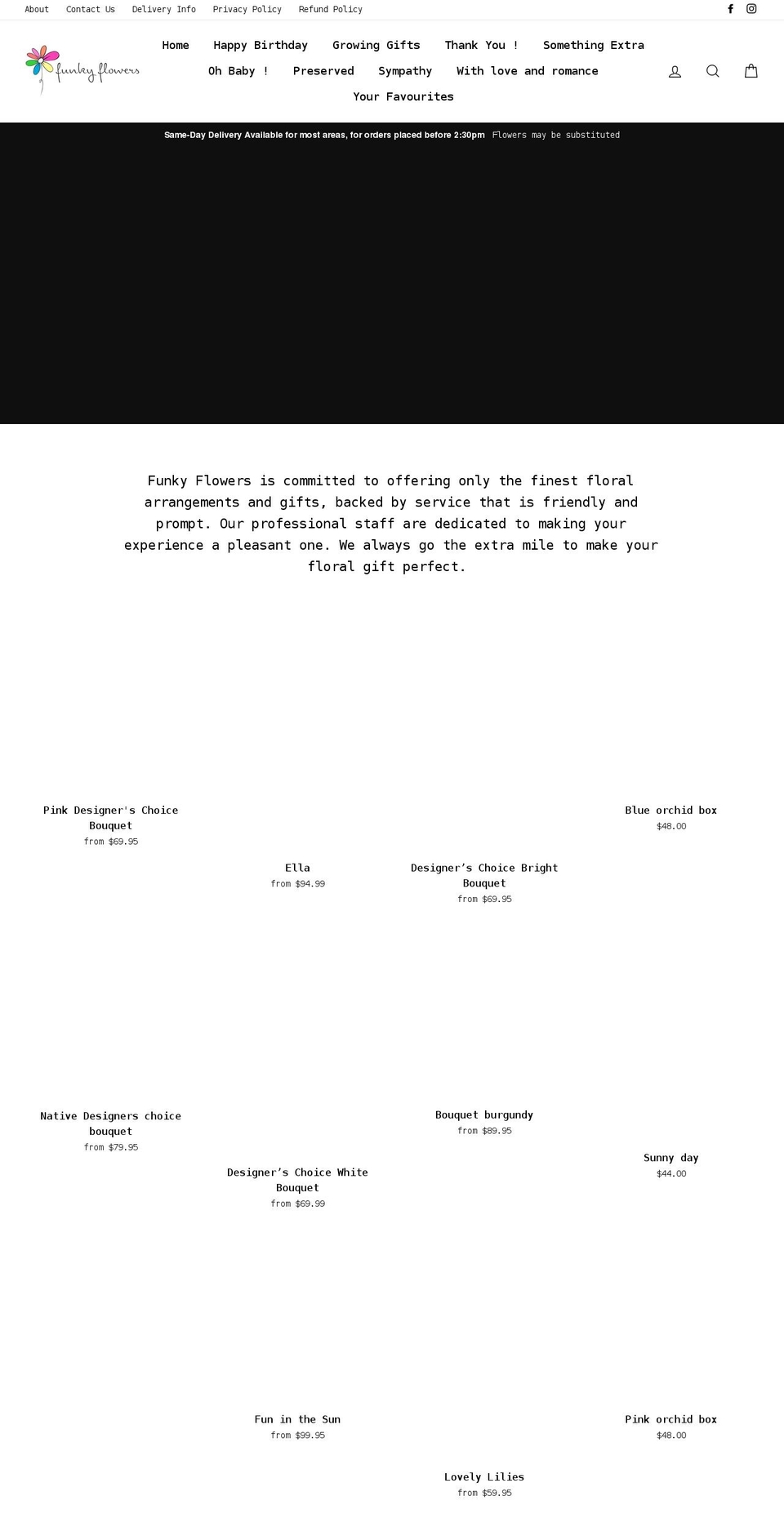 funkyflowers.com.au shopify website screenshot