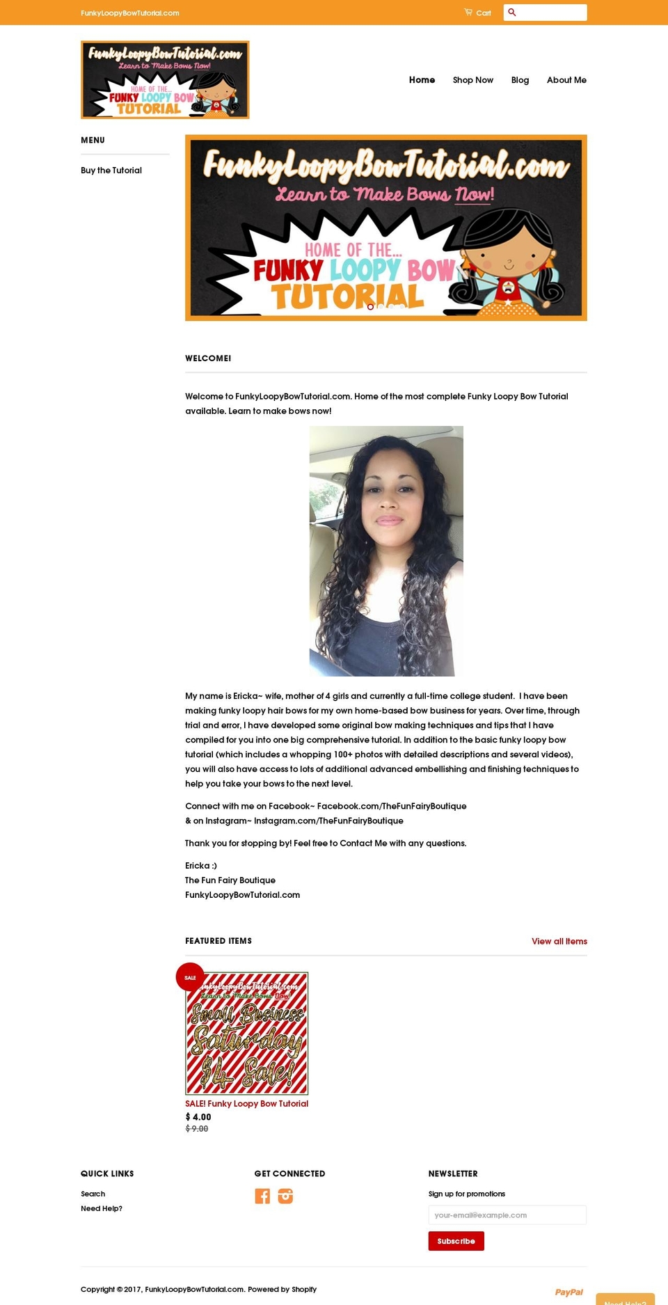 funkyloopybowtutorial.com shopify website screenshot