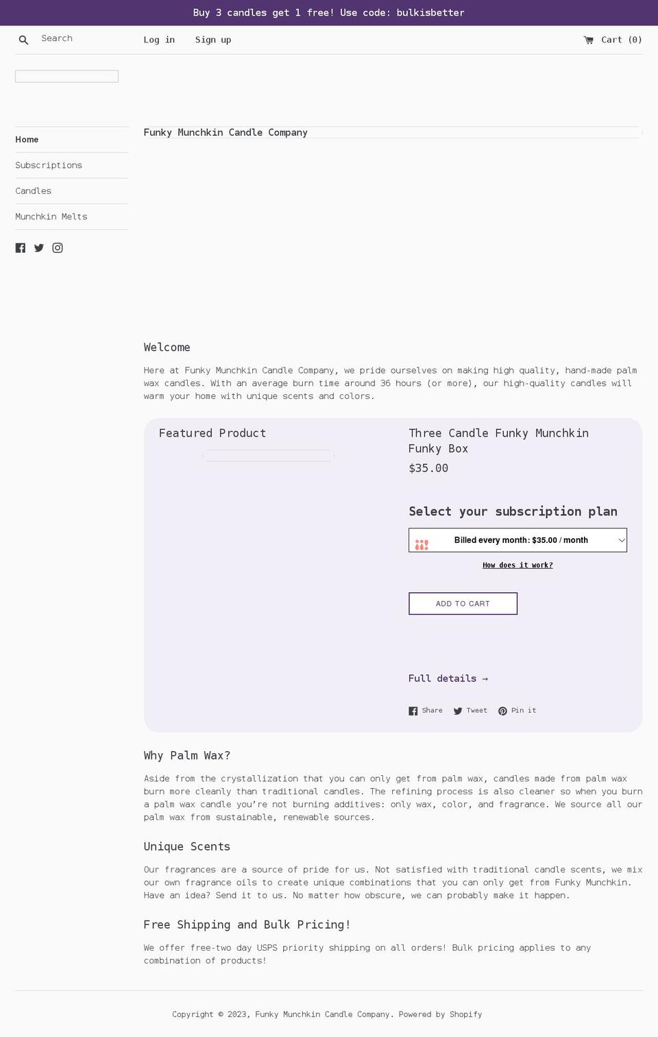 funkymunchkincandles.com shopify website screenshot