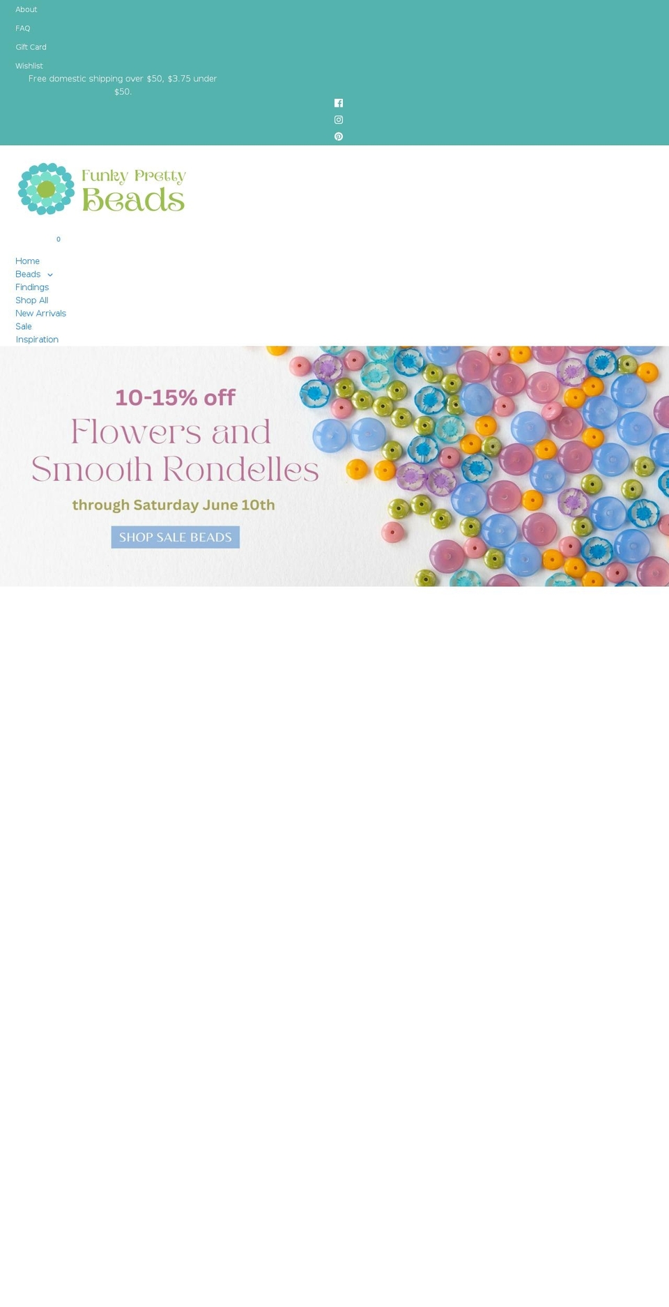 funkyprettybeads.com shopify website screenshot