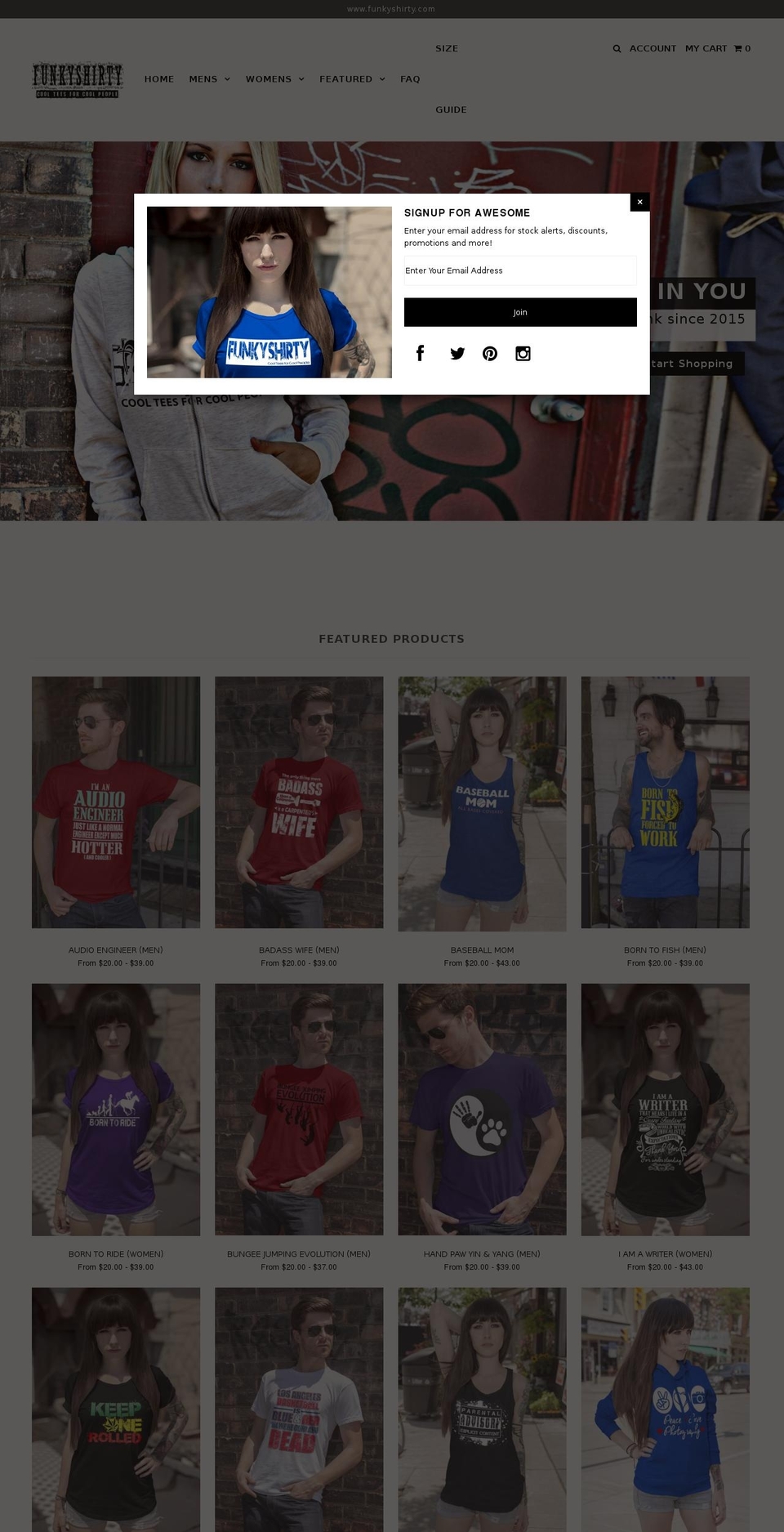 funkyshirty.com shopify website screenshot