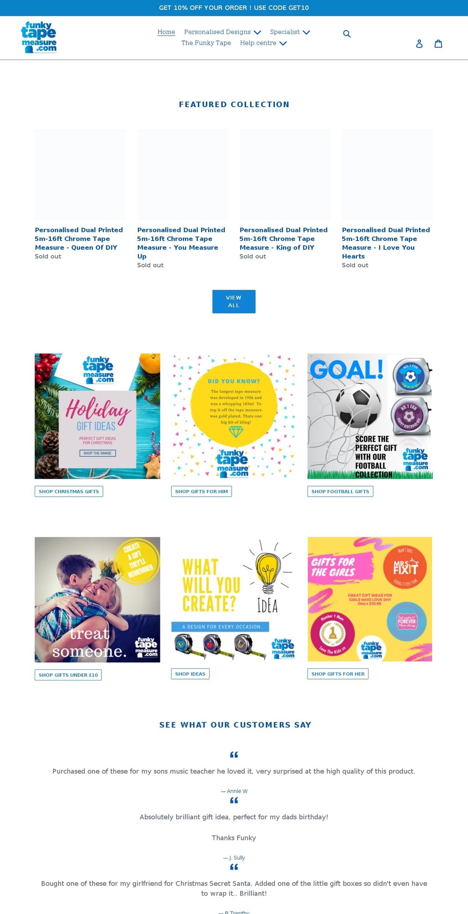 funkytapemeasure.com shopify website screenshot