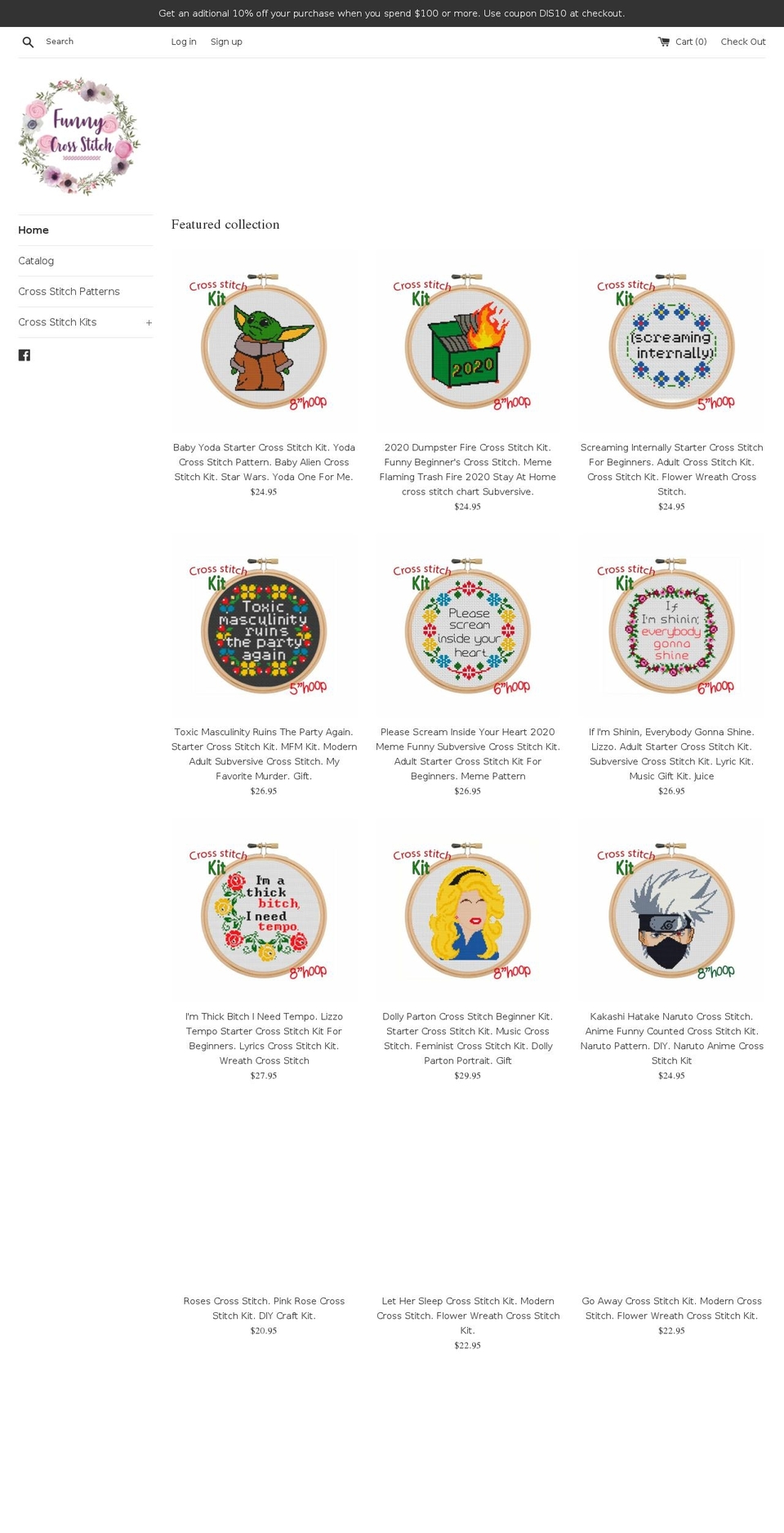 funnycrossstitch.com — Shopify storefront screenshot
