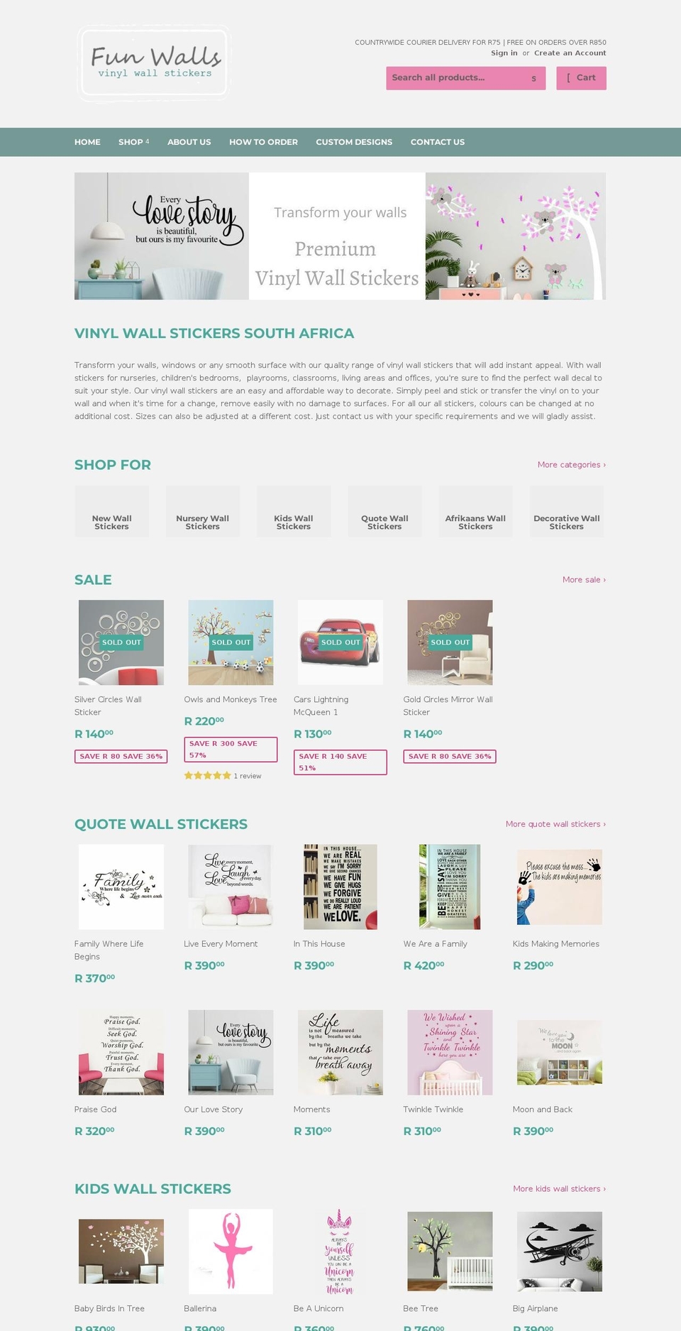 funwalls.co.za shopify website screenshot