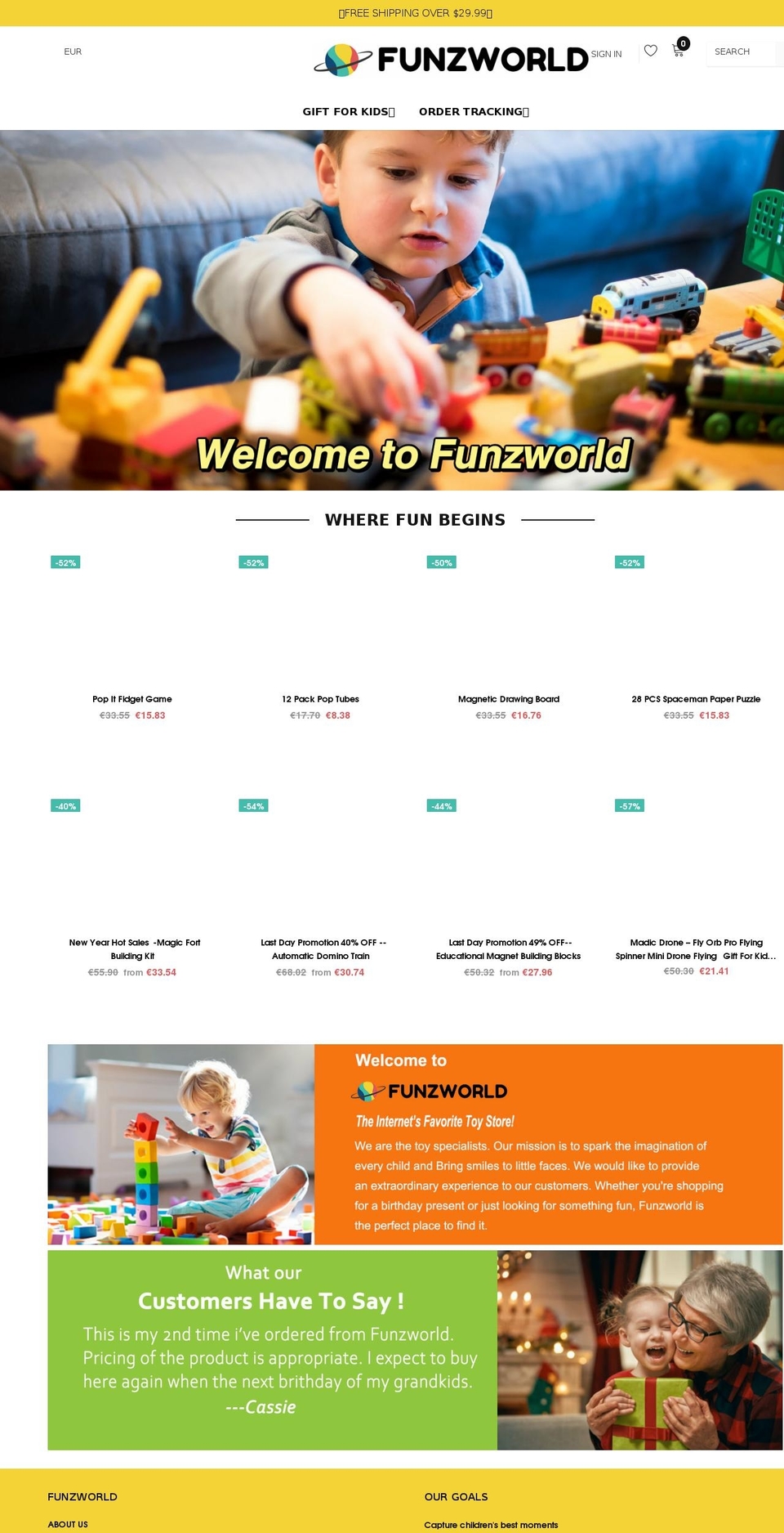 funzworld.com shopify website screenshot