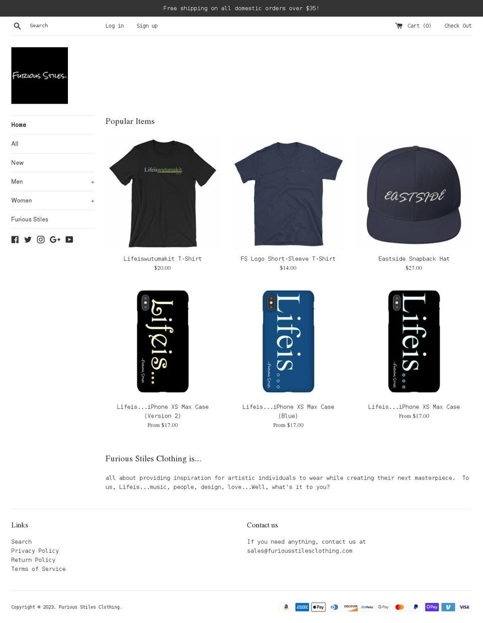 furiousstilesclothing.com shopify website screenshot