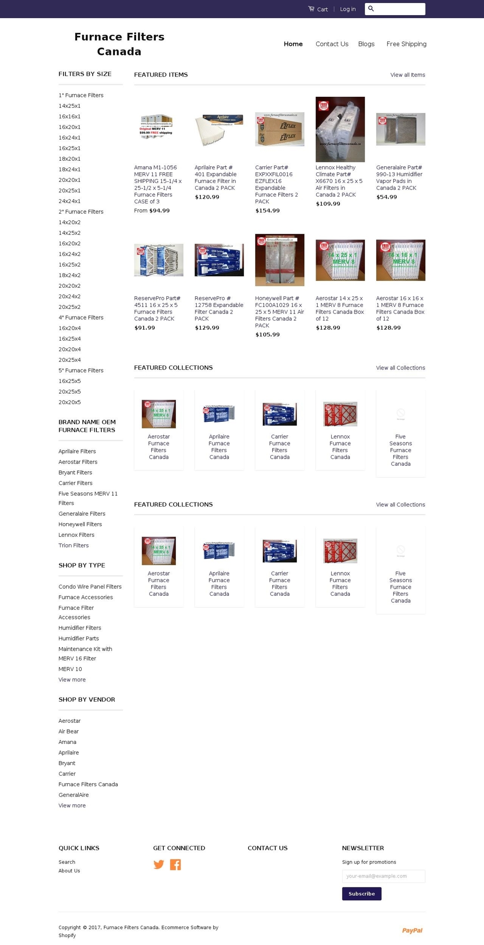 furnacefilterscanada.ca shopify website screenshot