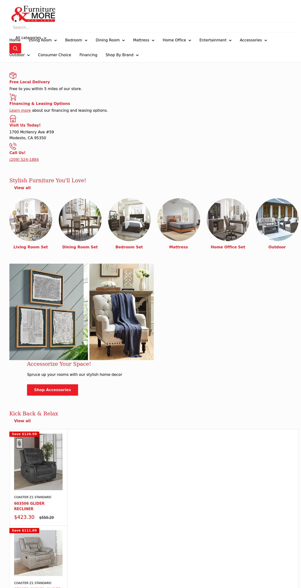 furnitureandmore4less.com shopify website screenshot