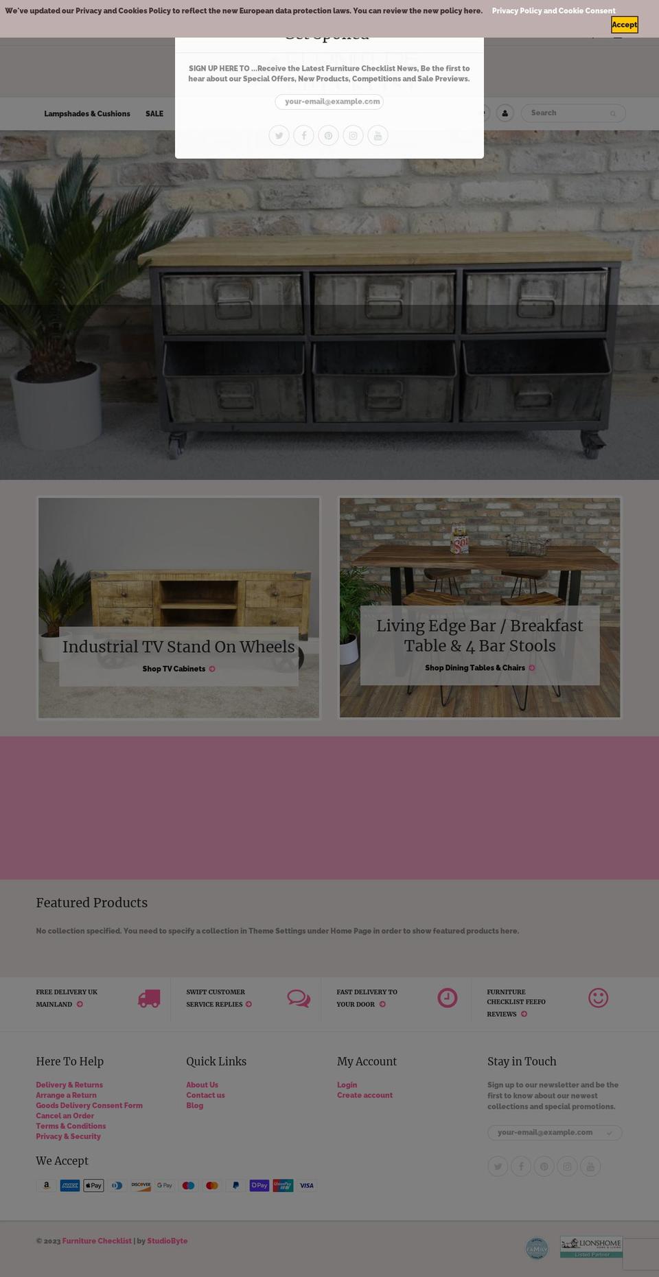 furniturechecklist.com — Shopify storefront screenshot