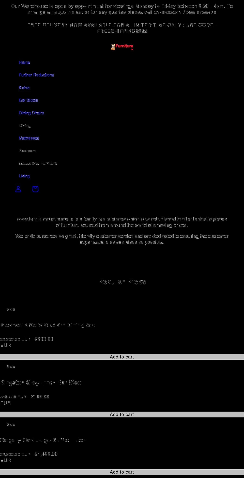 furnitureclearance.ie shopify website screenshot