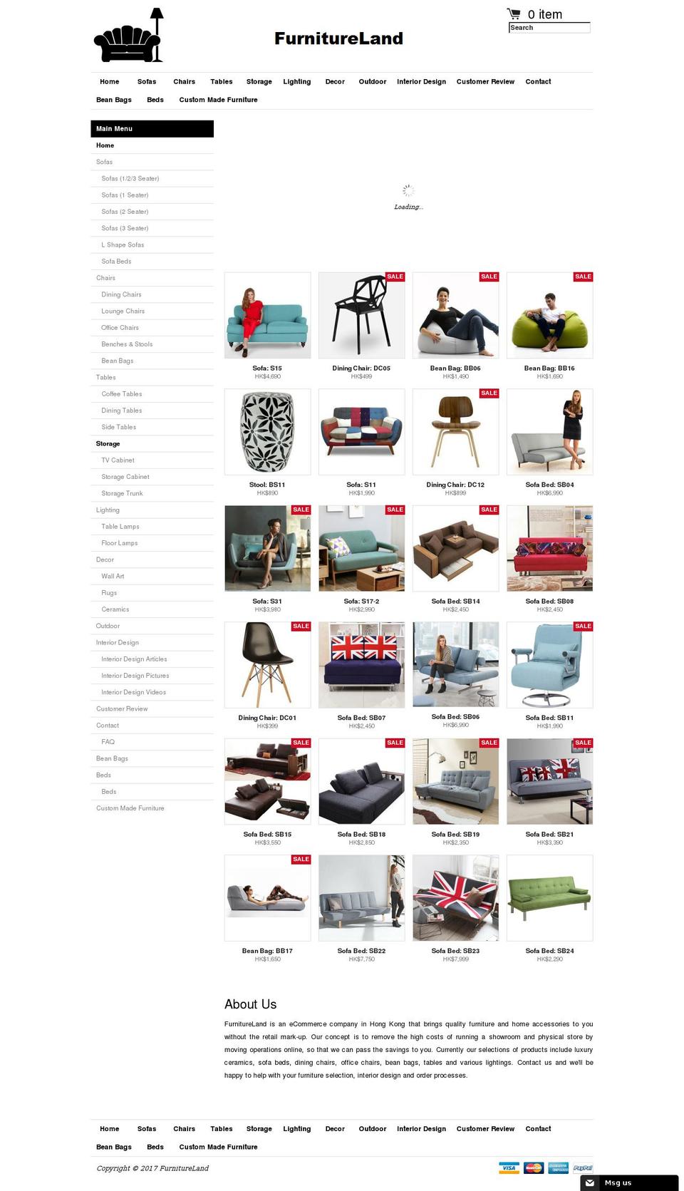 furnitureland.com.hk shopify website screenshot