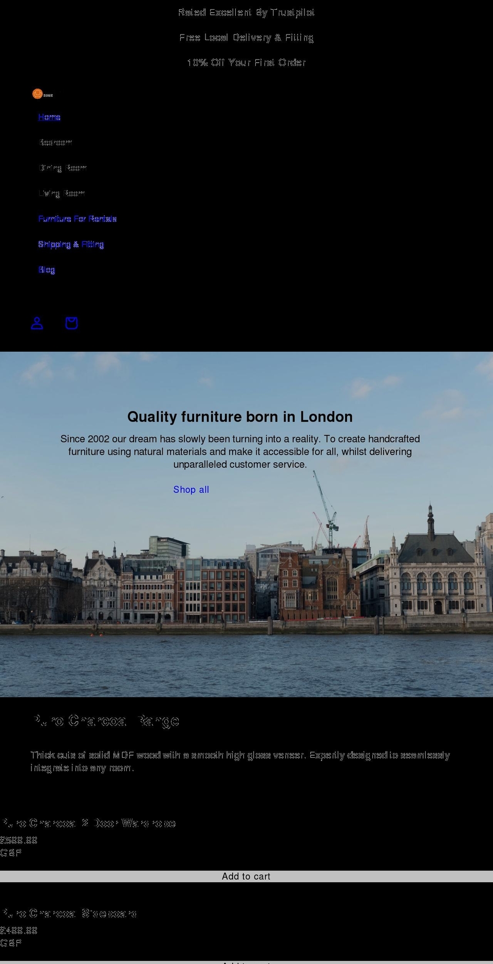 furniturezonebarking.com shopify website screenshot