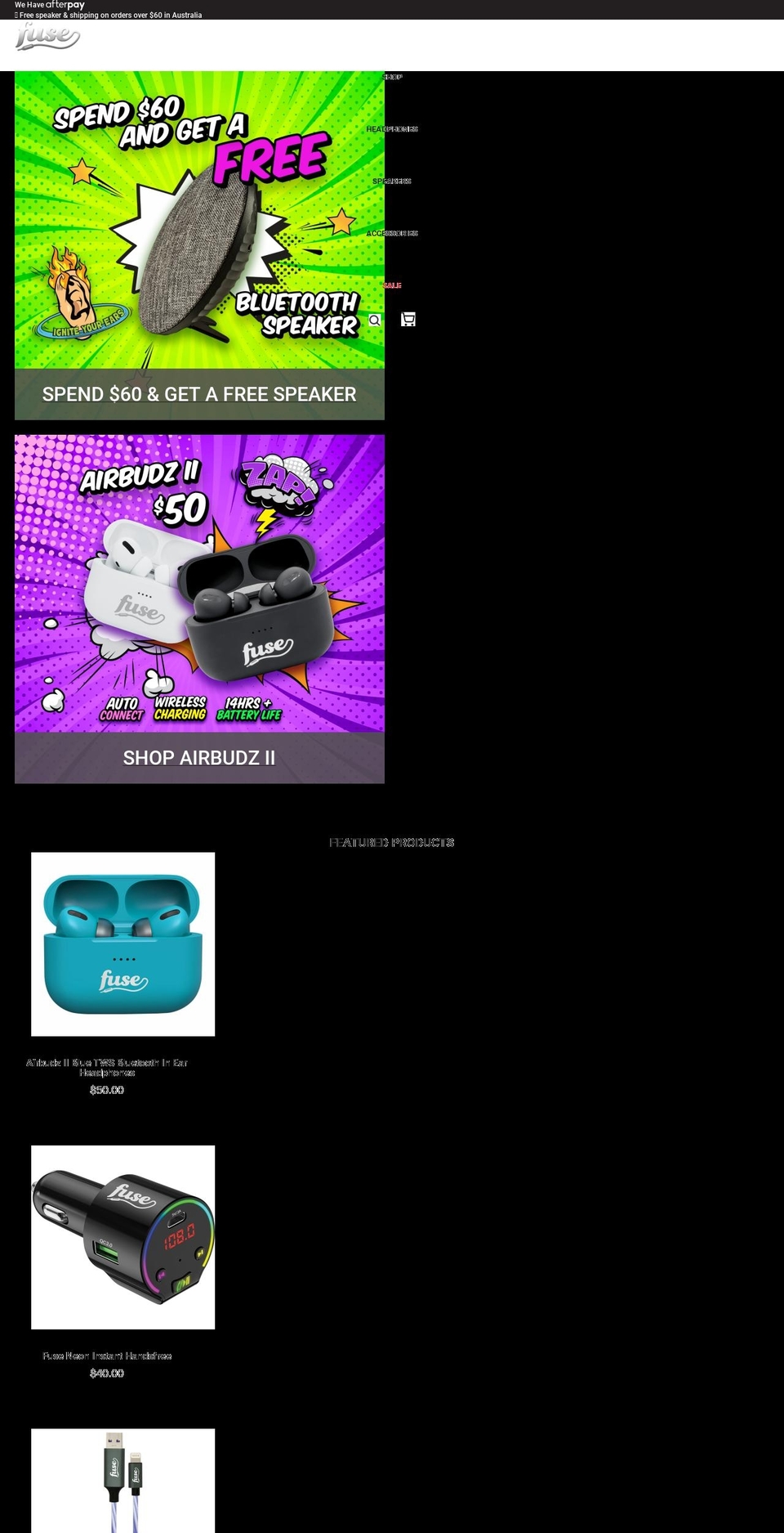 fuseaudio.com.au shopify website screenshot