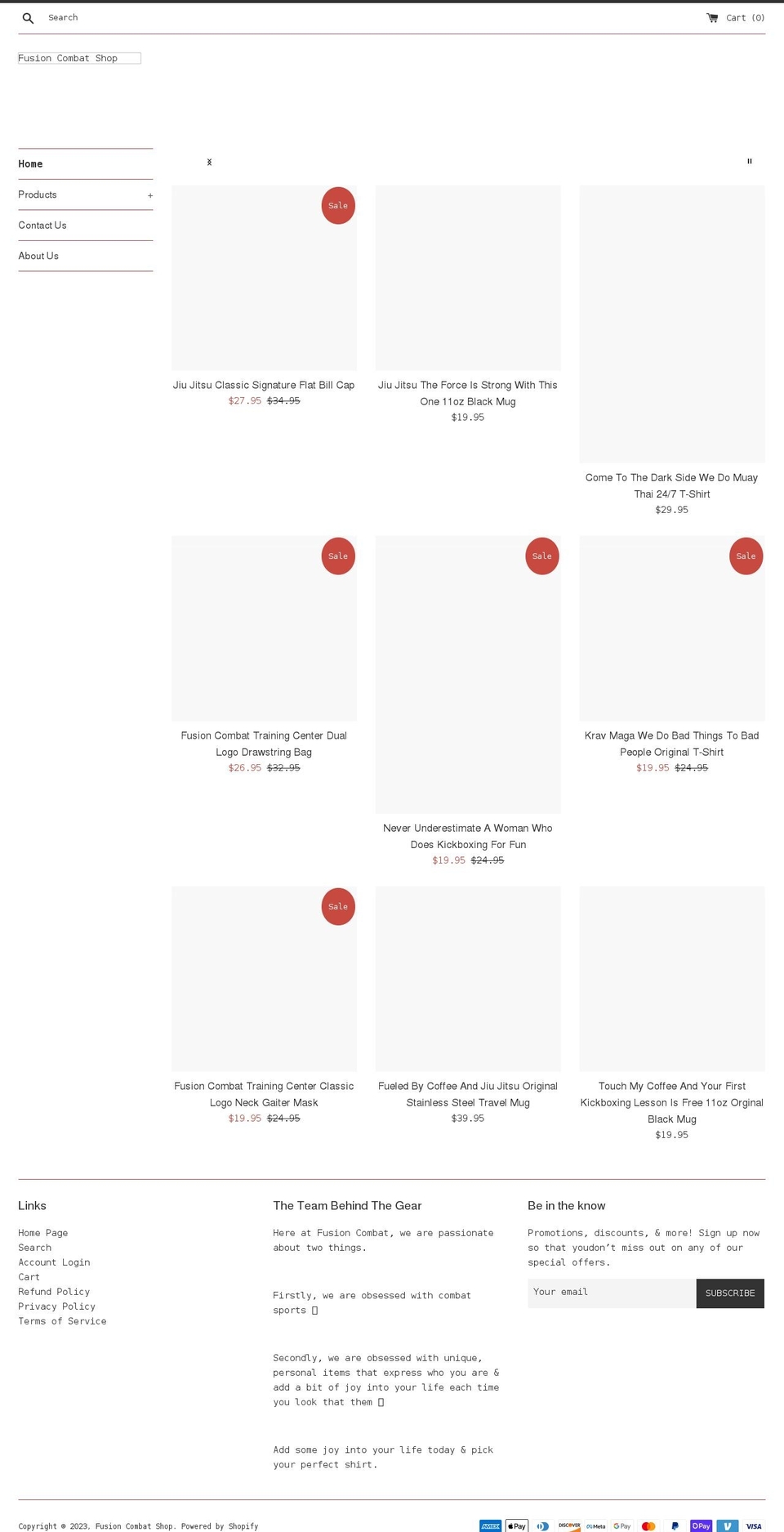 fusioncombatshop.com shopify website screenshot