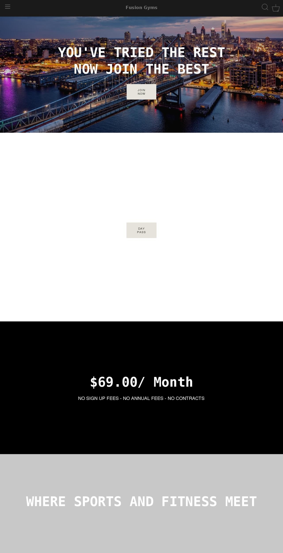 fusiongyms.com shopify website screenshot