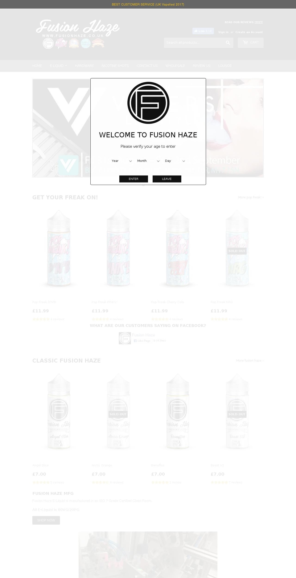 fusionhaze.co.uk shopify website screenshot