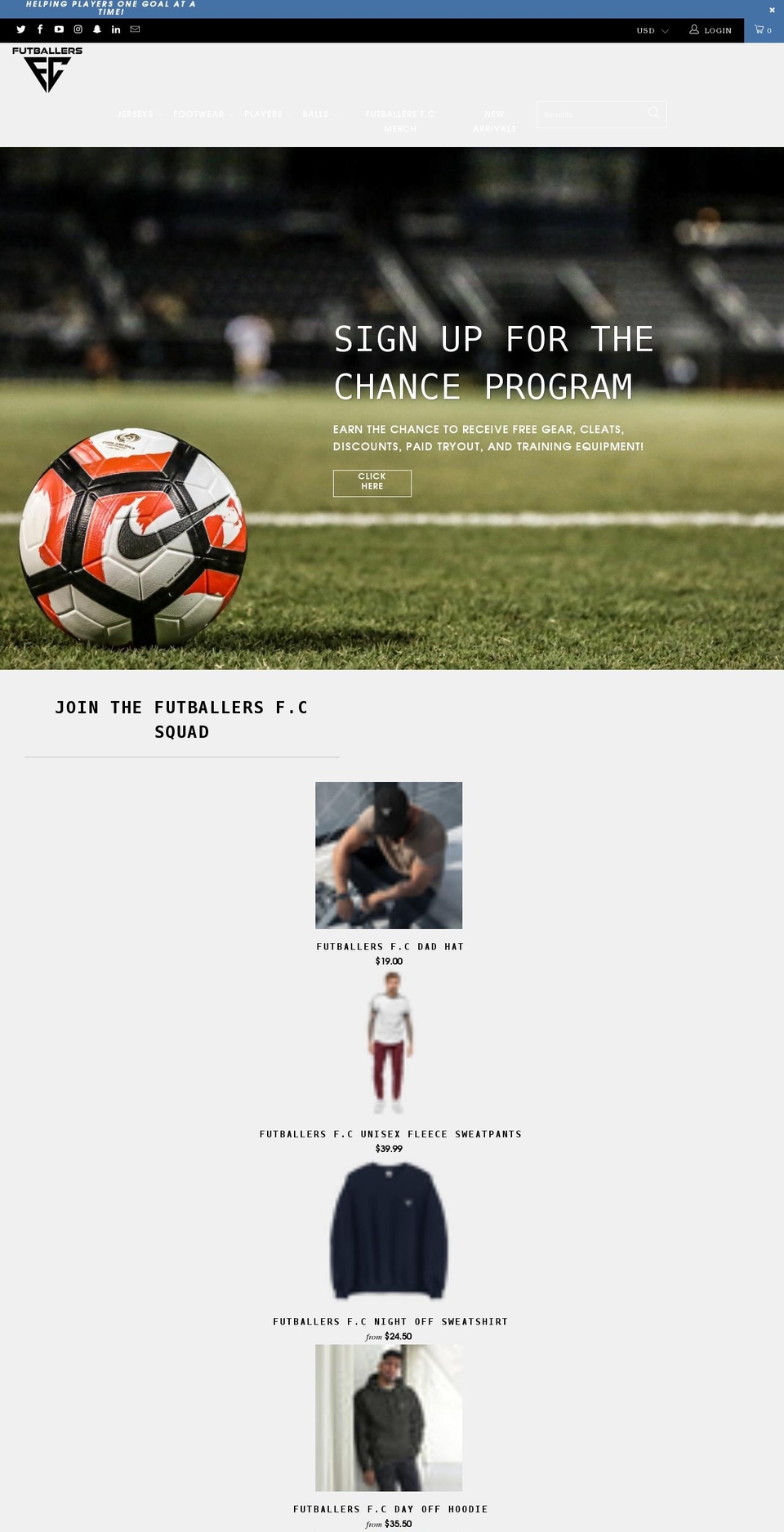 futballersfc.myshopify.com shopify website screenshot
