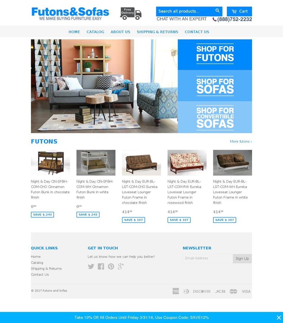 futonsandsofas.com shopify website screenshot