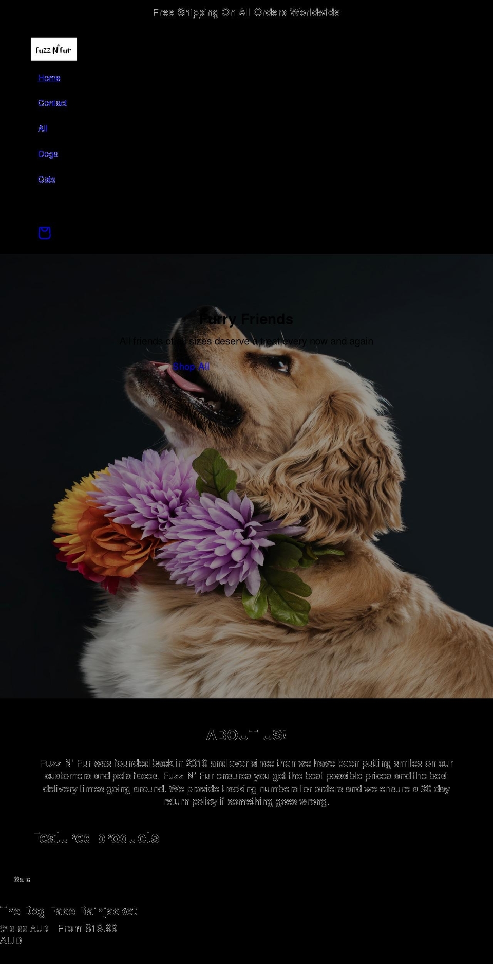 fuzznfur.com shopify website screenshot