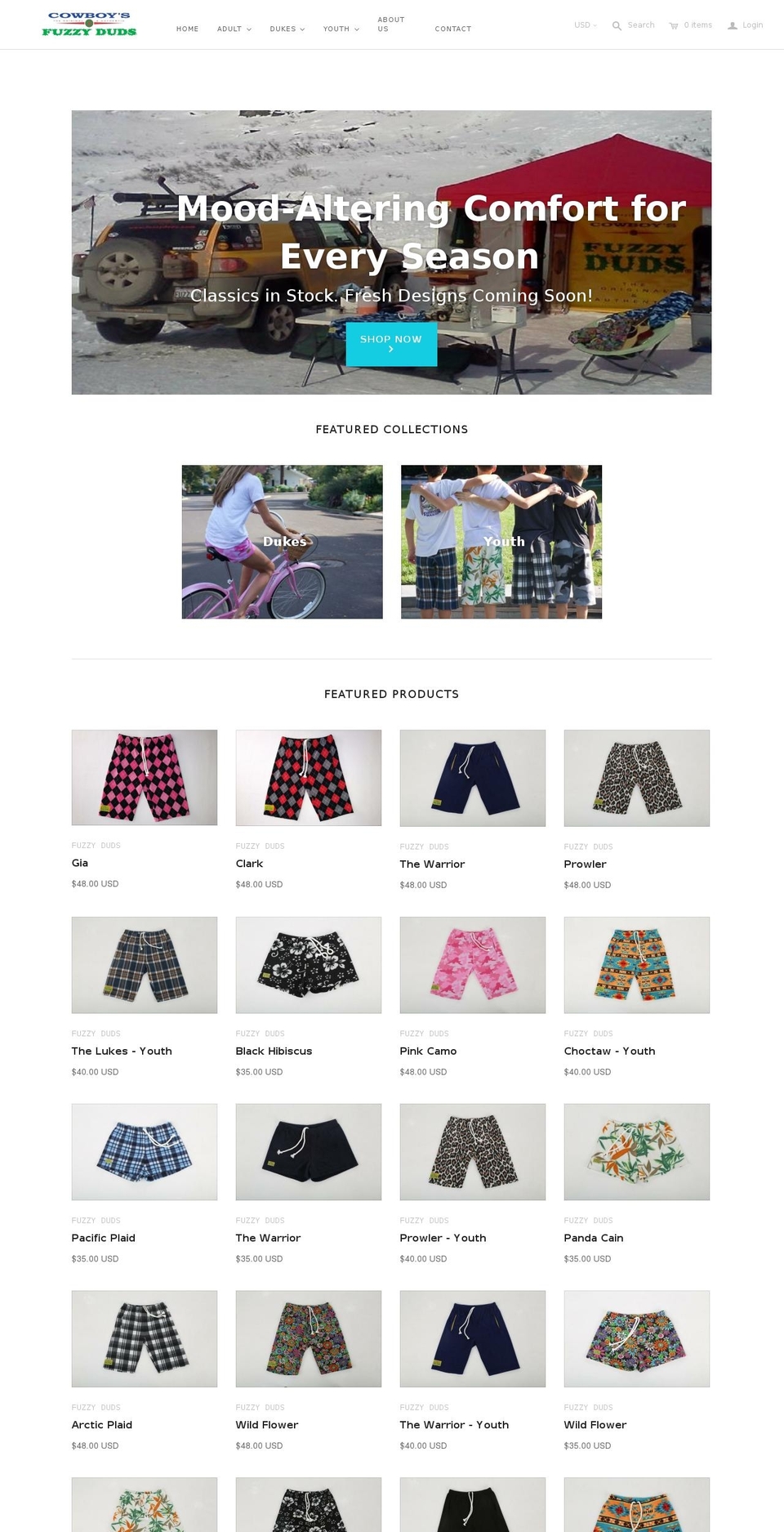 fuzzyduds.com shopify website screenshot