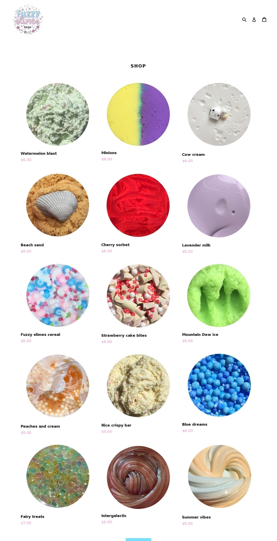 fuzzyslimes.com — Shopify storefront screenshot