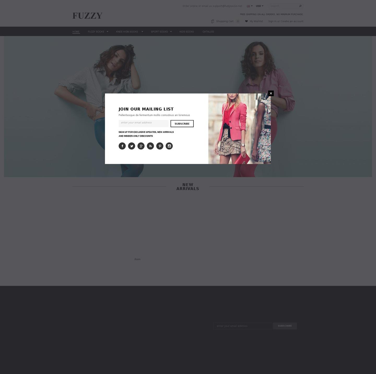 fuzzysocks.net shopify website screenshot
