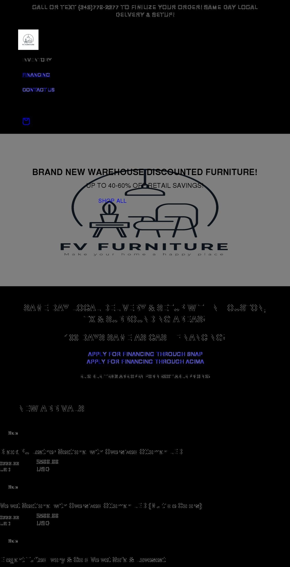 fvfurniture.com shopify website screenshot