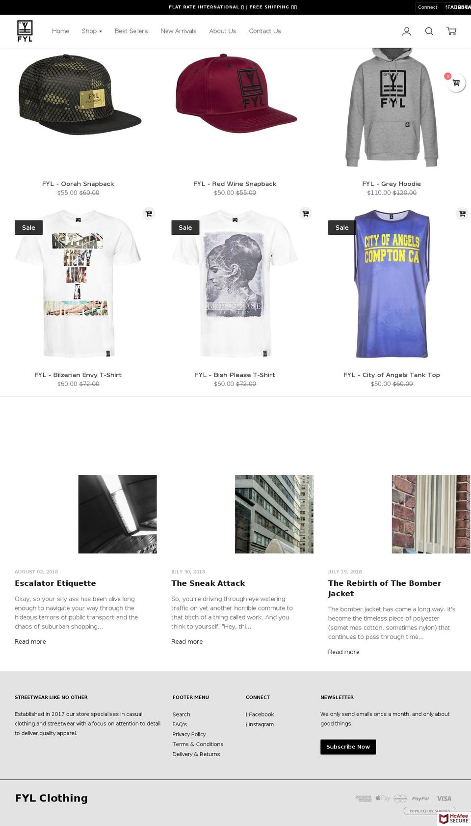 fylclothing.com shopify website screenshot