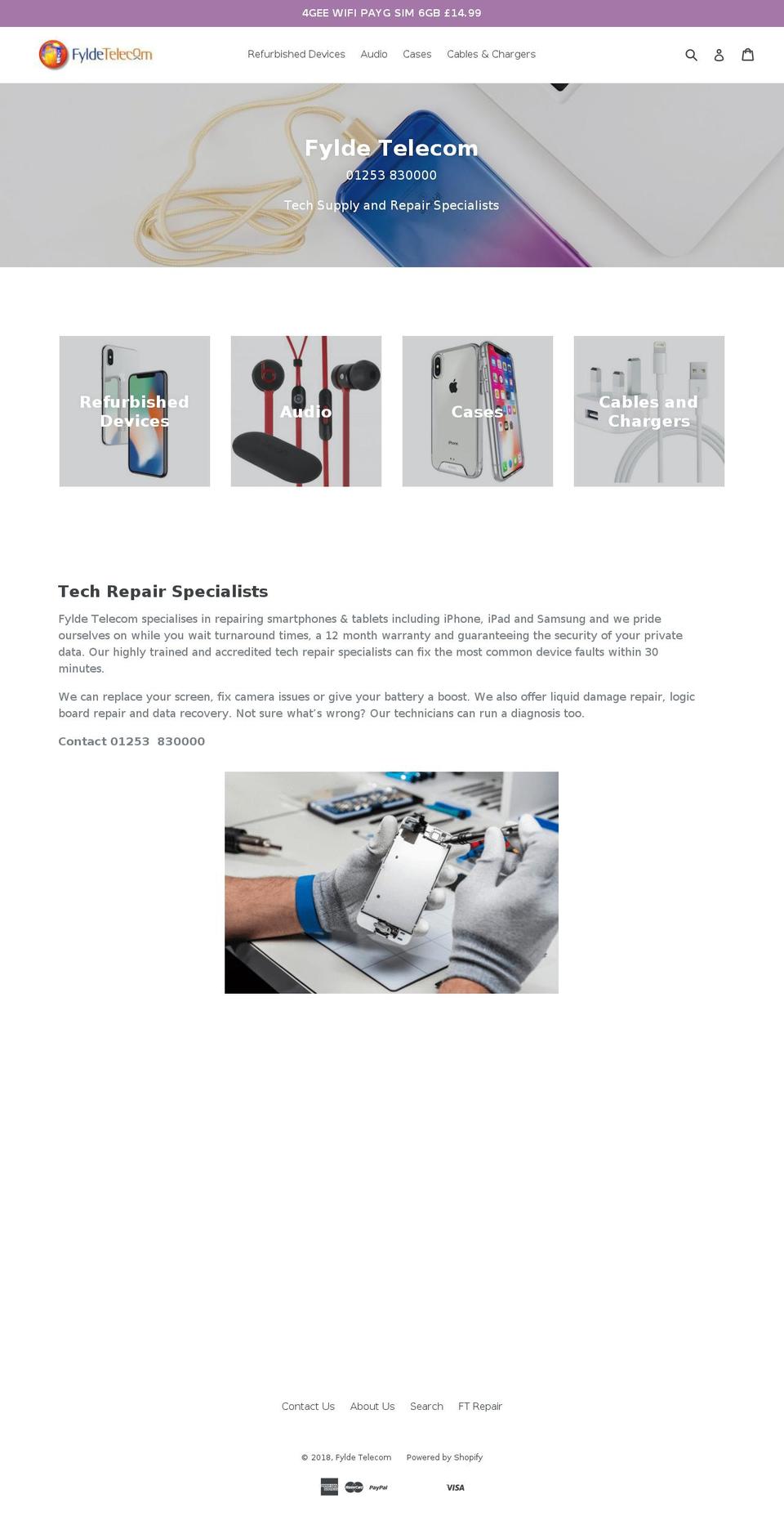 fyldetelecom.co.uk shopify website screenshot