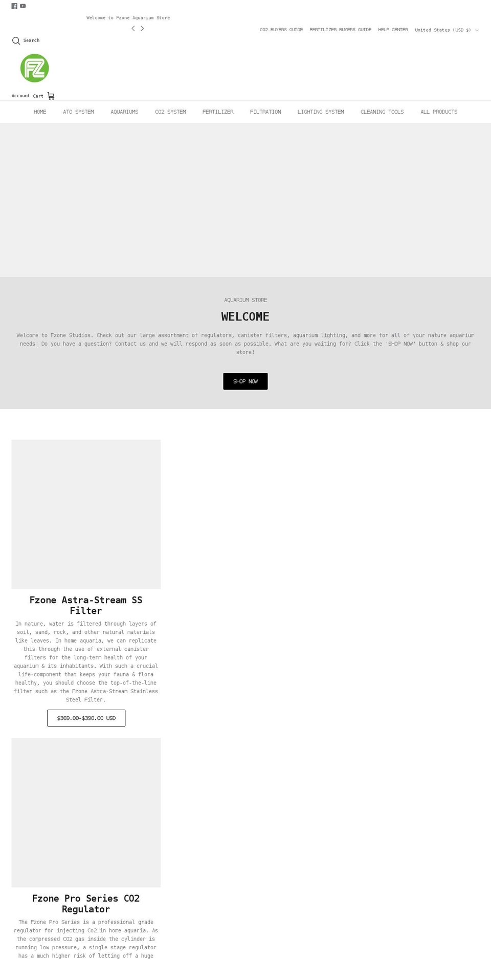 fzaqua.com shopify website screenshot