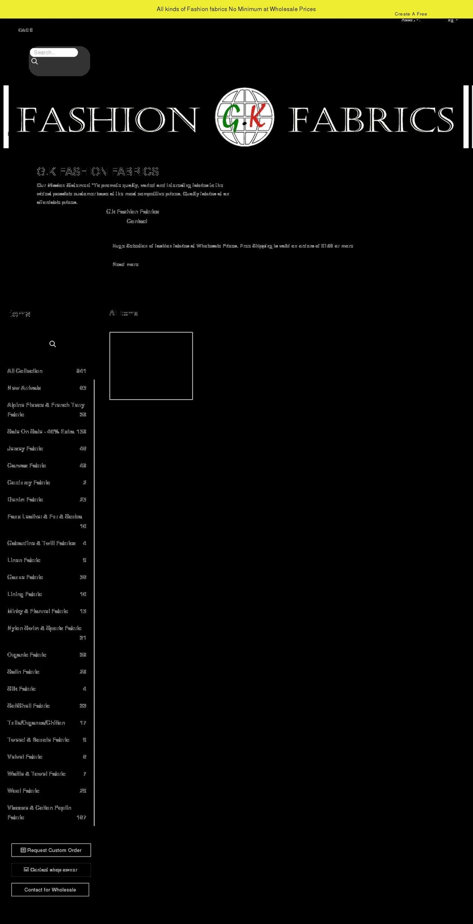 g-k-fashion-fabrics.myshopify.com shopify website screenshot