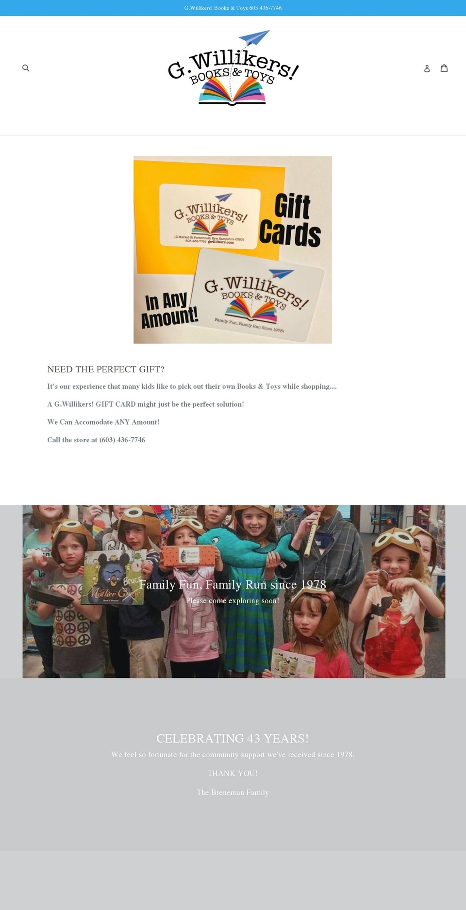 g-willikers-books-toys.myshopify.com shopify website screenshot