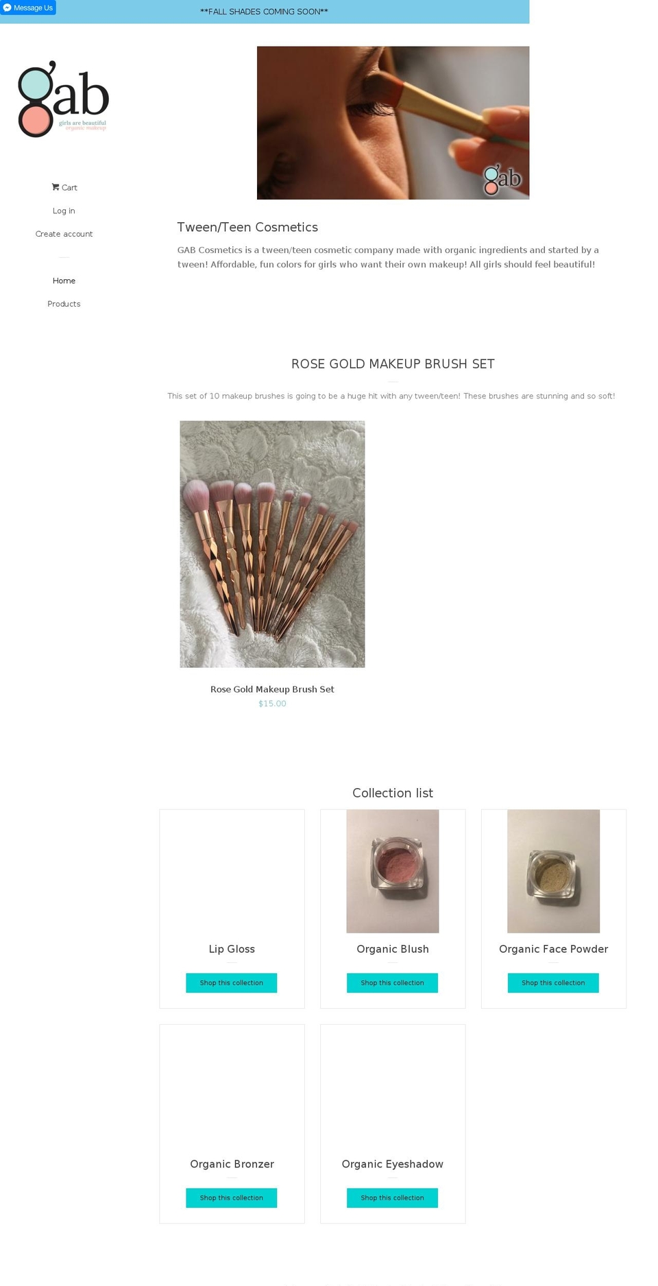 gabcosmetics.com — Shopify storefront screenshot