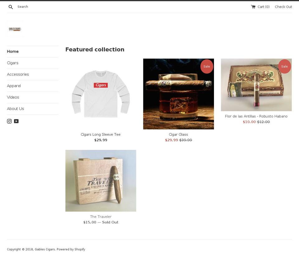 gablescigars.com — Shopify storefront screenshot