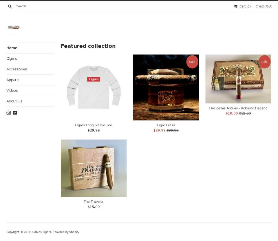 gablescigarsshop.com — Shopify storefront screenshot