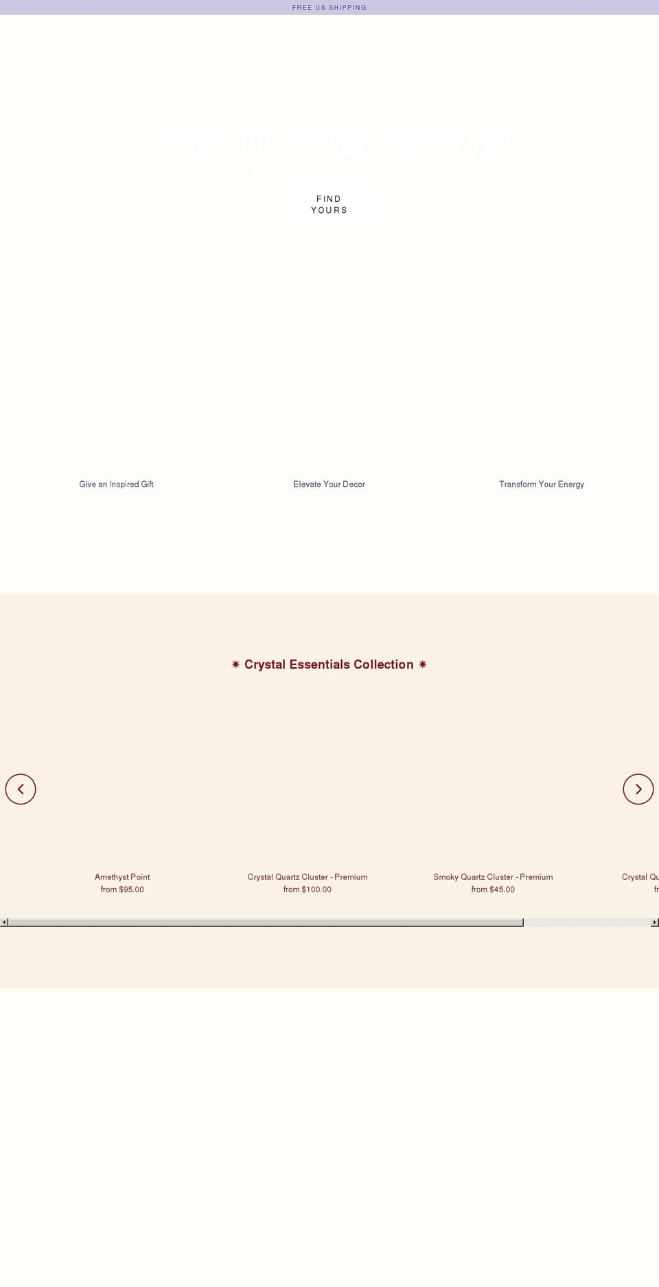 gabracrystals.com shopify website screenshot