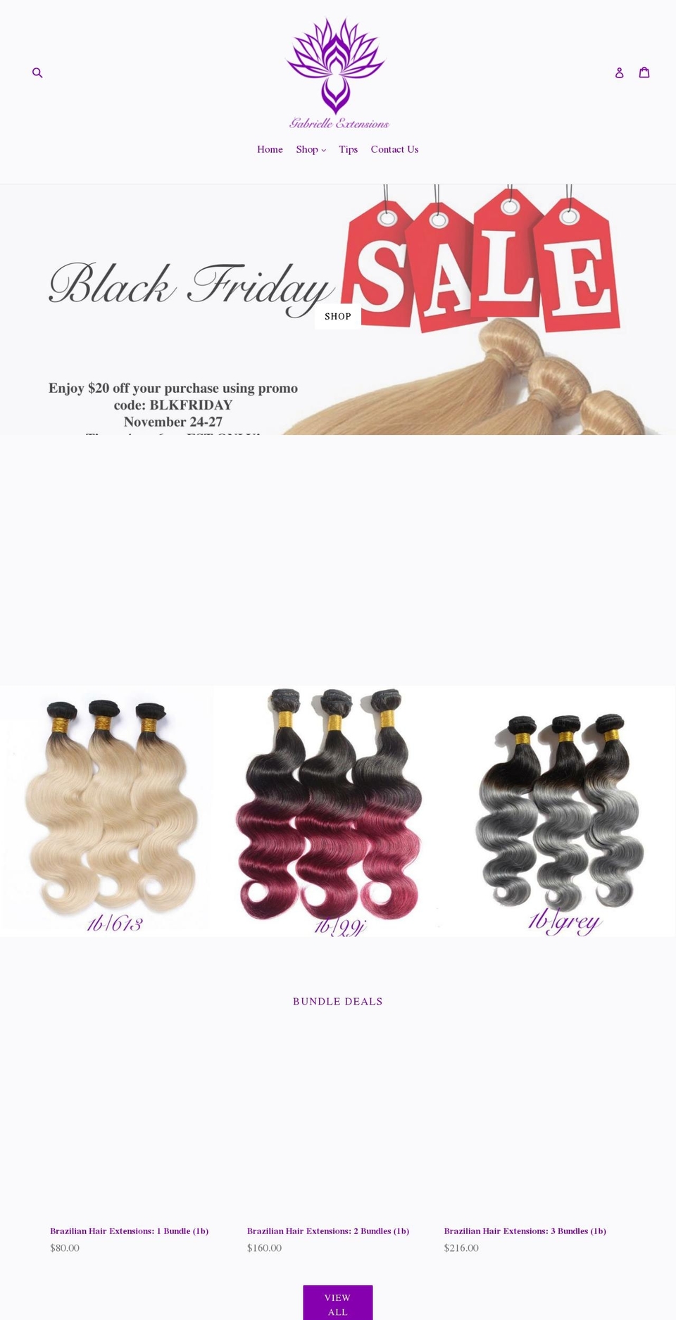 gabrielleextensions.com — Shopify storefront screenshot